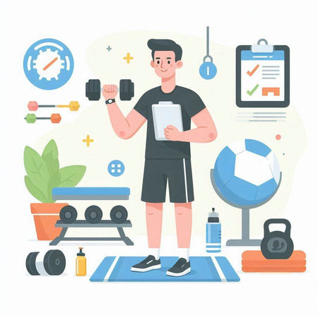 Fitness man in sportswear. Vector illustration in flat styleのイラスト素材