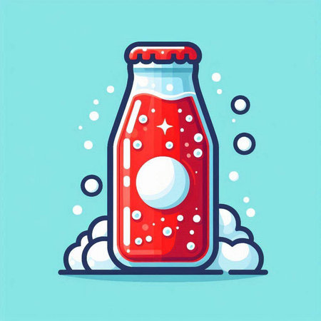 Bottle of soda with foam. Vector illustration in cartoon style.のイラスト素材