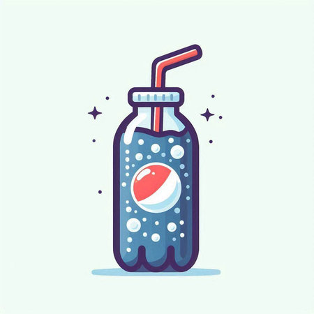 Illustration of a bottle of soda with a straw. Vector illustration.のイラスト素材