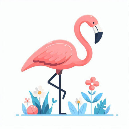 Pink flamingo on a white background. Vector illustration in flat style.のイラスト素材