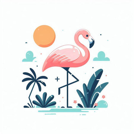 Flamingo in the tropics. Vector illustration in flat style.のイラスト素材