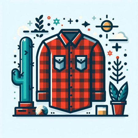 Flat line style vector illustration of a man's shirt and cactus.のイラスト素材