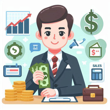 Businessman with money. Successful business concept. Vector illustration.のイラスト素材