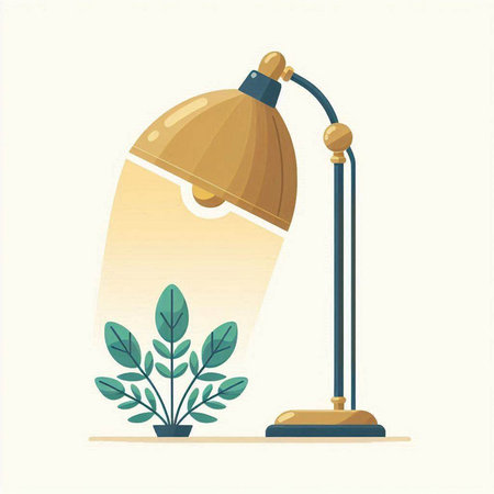 Illustration of a desk lamp with a plant on a white backgroundのイラスト素材