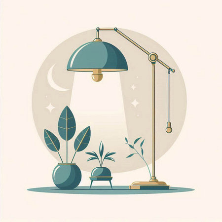 Illustration of a table lamp in the night. Vector illustration.のイラスト素材