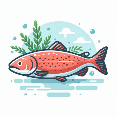 Colorful vector illustration of salmon in flat style on white background.のイラスト素材