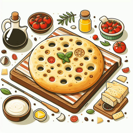 Illustration of pizza with ingredients on white background. Vector illustration.のイラスト素材
