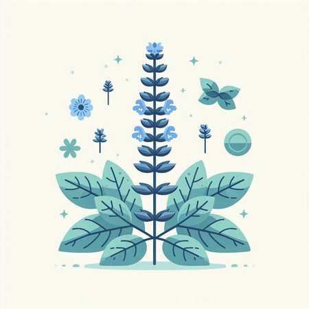 Vector illustration of blue flowers and butterflies. Floral background. Flat style.のイラスト素材