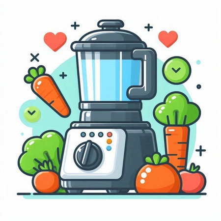 Kitchen appliances. Blender and carrot. Vector illustration in flat styleのイラスト素材