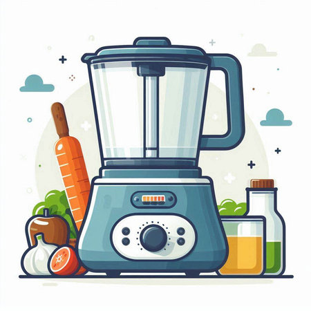 Kitchen blender with ingredients. Vector illustration in flat cartoon style.のイラスト素材