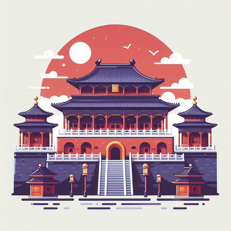 Ancient Chinese architecture. Vector illustration in a flat style. China.のイラスト素材