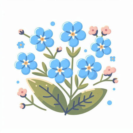 Blue forget-me-not flowers on a white background. Vector illustration.のイラスト素材