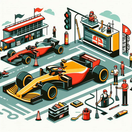 Vector illustration of a racing car on a race track. Automotive repair.のイラスト素材