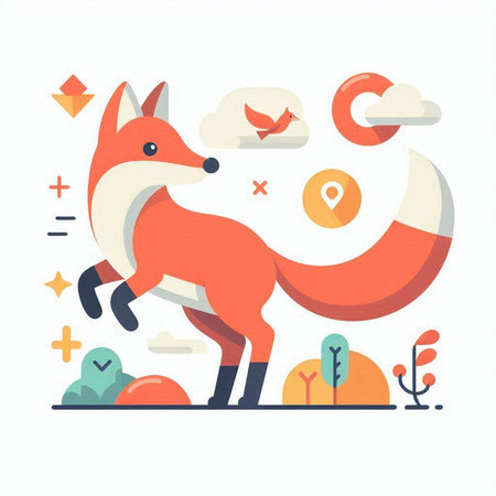 Cute fox. Vector illustration in flat cartoon style on the theme of travel and tourism.のイラスト素材