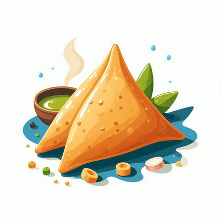 Vector illustration of indian samosas on white background. Traditional indian food.のイラスト素材