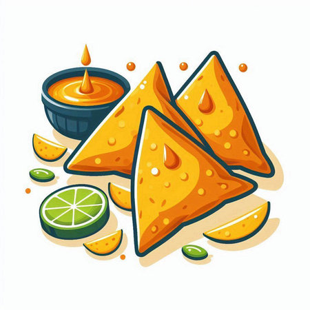 Illustration of nachos with lime and honey. Vector illustrationのイラスト素材