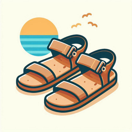 Summer beach sandals icon. Vector illustration in flat design style.のイラスト素材