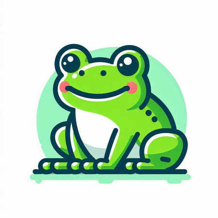 Frog icon. Vector illustration of cute cartoon frog. Isolated on white background.のイラスト素材
