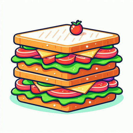 Sandwich with ham, cheese, tomato and lettuce. Vector illustration.のイラスト素材