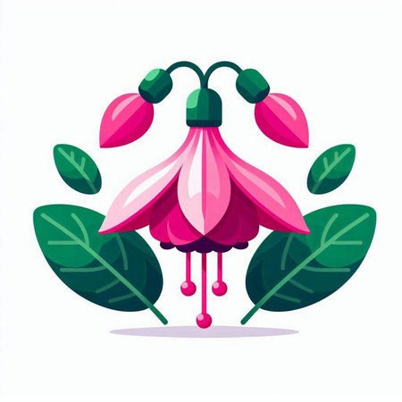 Fuchsia flower with leaves. Vector illustration in cartoon style.のイラスト素材