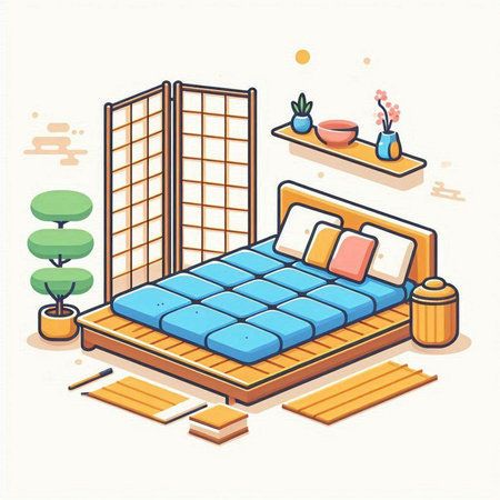 Bedroom isometric vector illustration. Bedroom in modern flat design style.のイラスト素材