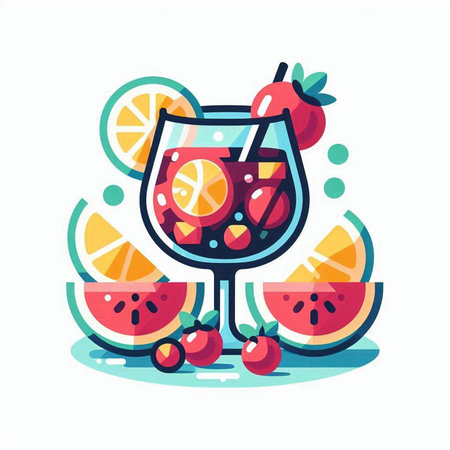 Fruit cocktail vector illustration in flat style. Summer drink icon.のイラスト素材
