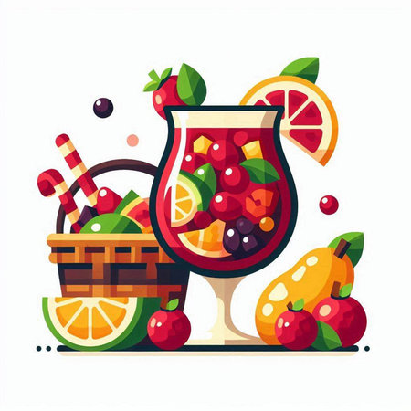 Fruit cocktail with berries and fruits. Vector illustration in flat styleのイラスト素材
