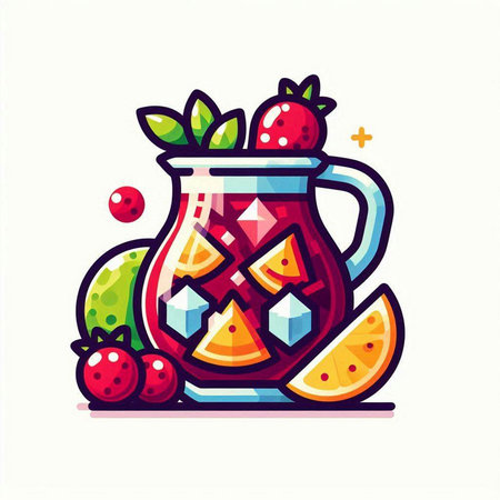 Fruit lemonade in a jug. Vector illustration in cartoon style.のイラスト素材