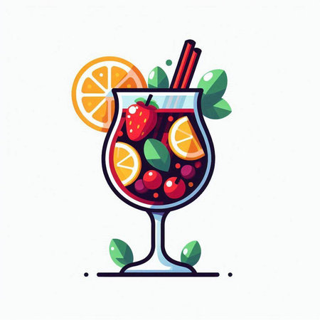 Cocktail with fruit and berries in a glass. Vector illustration.のイラスト素材