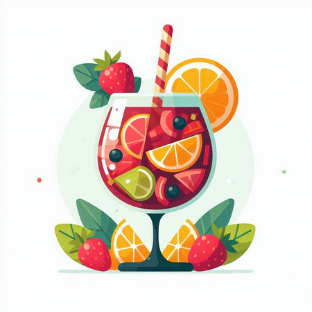 Cocktail with fruits and berries. Flat style vector illustration.のイラスト素材