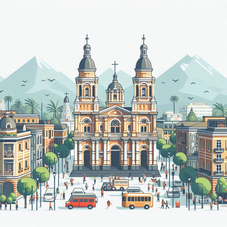 Sketch of the Basilica of the Sacred Heart of Jesus in the city centerのイラスト素材