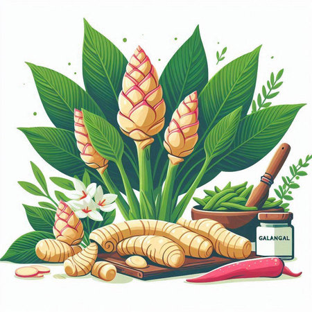 Ginger root and essential oil on white background. Vector illustration.のイラスト素材