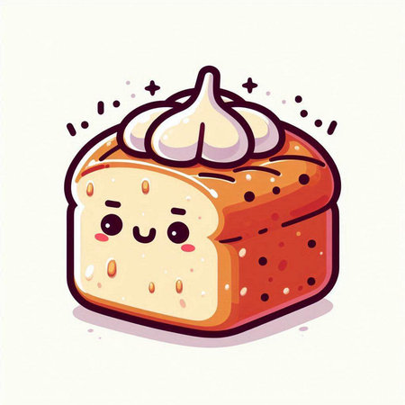 Cute hand drawn bakery vector illustration. Cute smiling bread with whipped cream.のイラスト素材