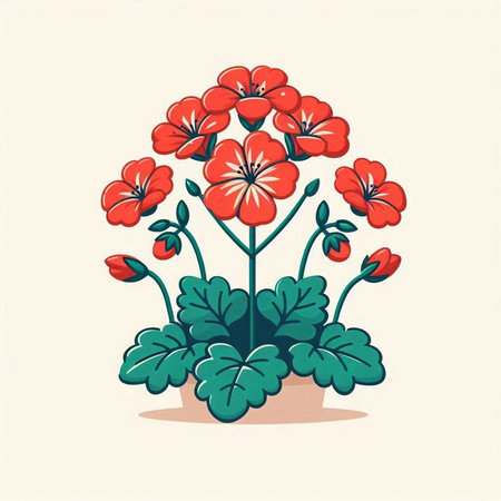 Geranium flowers in a pot on a light background. Vector illustration.のイラスト素材