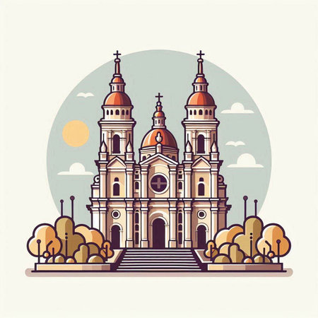 Church of St. Francis of Assisi in Rome, Italy. Vector illustrationのイラスト素材