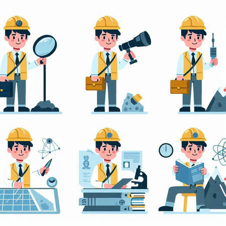 Engineer and architect cartoon character. Vector illustration in a flat styleのイラスト素材