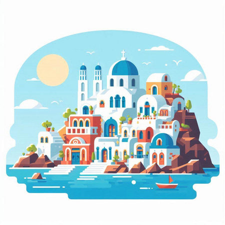 Flat design of Santorini island, Greece. Vector illustrationのイラスト素材