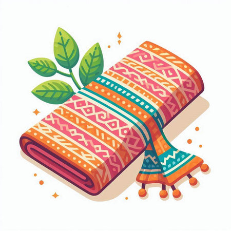 Vector illustration of a colorful towel with a pattern on a white backgroundのイラスト素材