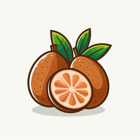 Whole and half kiwi fruit with green leaves. Vector illustration.のイラスト素材
