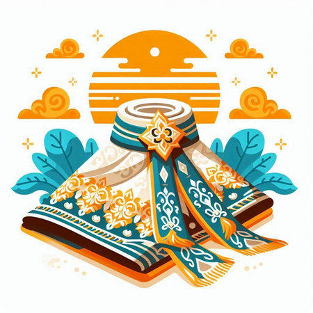 Vector illustration of a book with a beautiful pattern on the background of the sunのイラスト素材