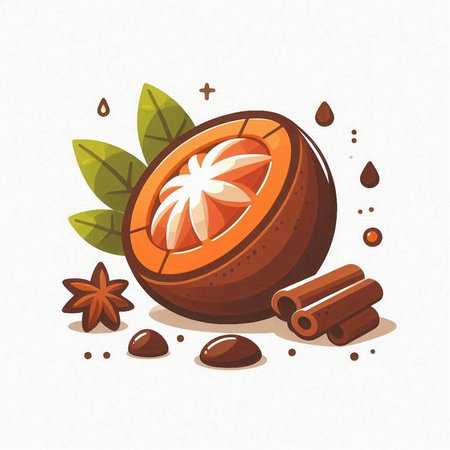 Coconut with cinnamon and star anise. Vector illustration.のイラスト素材