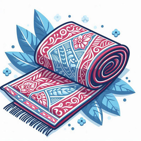 Vector illustration of yoga mat with floral ornaments. Vector illustration.のイラスト素材