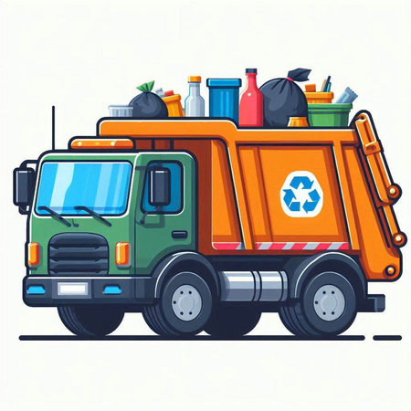 Garbage truck. Vector illustration in cartoon style on white background.のイラスト素材