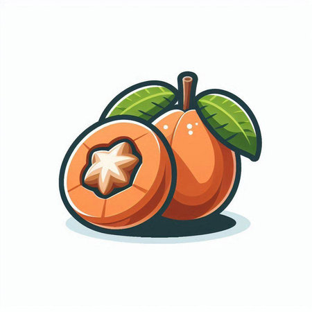 Peach fruit vector illustration isolated on white background. Cartoon style.のイラスト素材