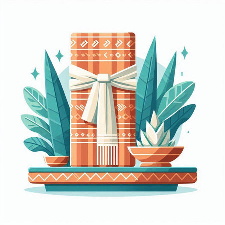 Gift box with a bow and cactus. Vector illustration.のイラスト素材