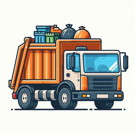 Garbage truck. Vector illustration isolated on white background. Flat style.のイラスト素材