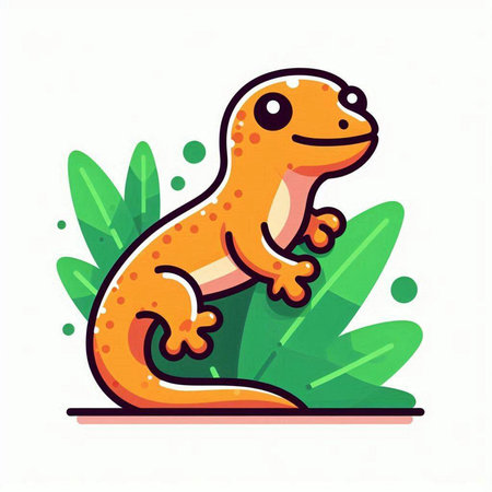 Cute cartoon lizard. Colorful vector illustration on white background.のイラスト素材