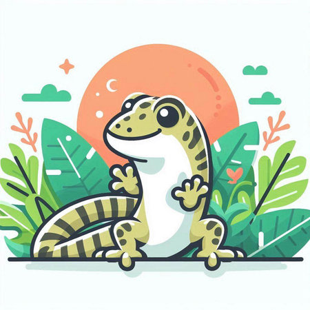 Cute lizard in the jungle. Vector illustration in flat style.のイラスト素材
