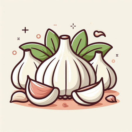 Garlic vector illustration, flat design, healthy food, vegetarian foodのイラスト素材