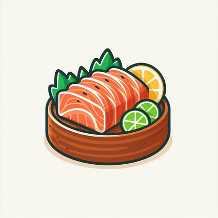 Illustration of Salmon Sashimi, Japanese Food, Vector Illustrationのイラスト素材